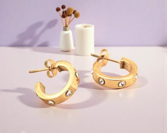 Gold Cubic Zirconia Stud Earrings for Women Teen Girls | 316L Stainless Steel Dainty Stackable Earrings | Jewelry Gift for Her