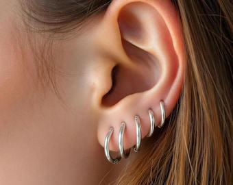 4 pares de pendientes de aro de acero de titanio, aros tipo huggie dorados para cartílago, apilables, con cierre de bisagra y sin costuras, conjunto de joyería de 8-20 mm