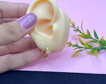 Dainty CZ Solitaire Huggie Hoop Earrings | Minimalist Pave CZ Hoops | Tiny Gold Huggie Earrings | Dainty Everyday Earrings for Women