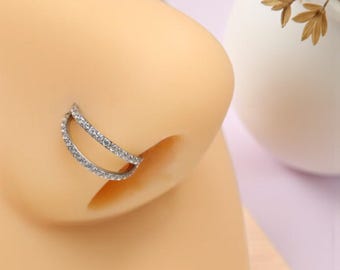 G23 チタン ダブルフープ ノーズリング | 16G 18G クリッカー セプタム 軟骨フープ | CZ パヴェ ヘリックス トラガス ダイス コンク リップ ピアス ジュエリー レディース