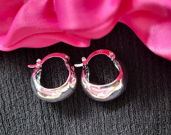 Stunning 925 Sterling Silver Hoop Dangle Earrings| Chunky ear hoops | Lever Hoop Earrings| Simple Silver Hoops| Gift earrings| Gift for Her