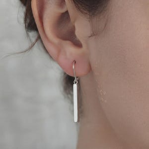 Silver Dangle Drop Earrings for Women, 925 Sterling Silver Bar Earrings, Leverback Jewelry, Hypoallergenic Lightweight Elegant Earrings