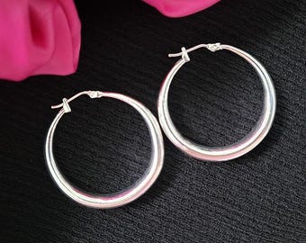 3.5 cm Round Hoop Earrings, Large Big Classic Endless Hoops Earrings, Thick Gold Huggie Earrings Jewelry, Silver Hypoallergenic