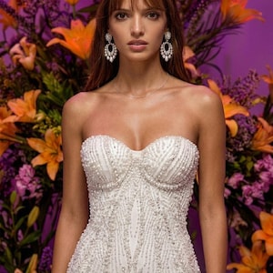 hand embellished couture strapless corset mini dress Mystical Garden Strapless Hand Embroidered Mini Dress