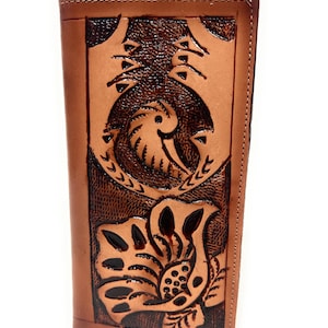 Cartera alta estilo western hecha a mano para hombre, billetera estilo cowboy rodeo de cuero genuino, billetera estilo western plegable con chequera alta