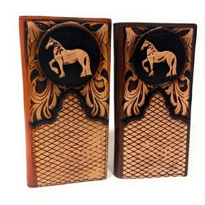 Cartera alta estilo western decorada a mano para hombre, billetera estilo cowboy rodeo de cuero genuino, billetera estilo western plegable con chequera alta