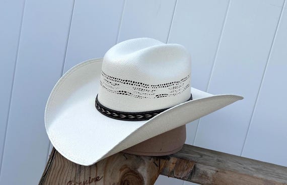 White Western Cowboy Hat with Decorative Band M&F Western Alamo Decorative Band with Pin Bangora Straw  main image 4