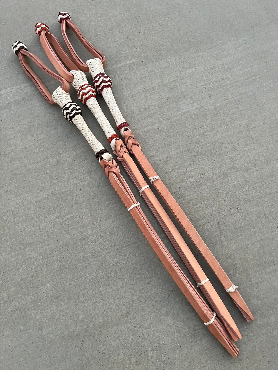 Set of Rawhide Reins and Horse Quirt, Set De Cuarta Charra Y Riendas De