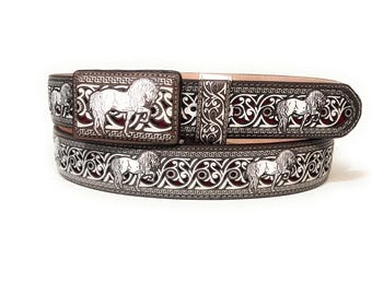 Handcrafted Men's Charro Belt: Western Horse Design