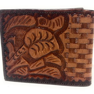 Hand Decorated Leather Western Wallet: Brown Cowboy Bifold