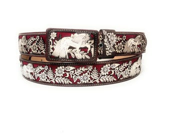 Handcrafted Men's Charro Belt: Western Horse Design