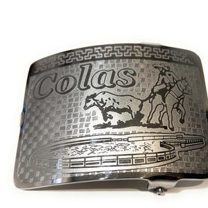 Hand Crafted Western Belt Buckle, Rectangular Shape Cowboy Rodeo Horse and Charro Stainless Steel Belt Buckle, Hebilla Vaquera Colas Charras