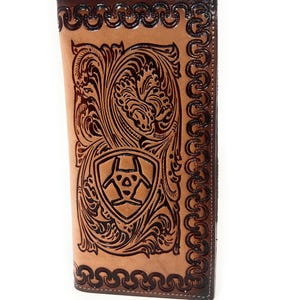 Cartera alta estilo western hecha a mano para hombre, billetera estilo cowboy rodeo de cuero genuino, billetera estilo western plegable con chequera alta