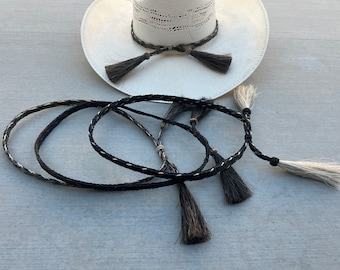 Braided Horse Hair Western Hat Band with Tassels