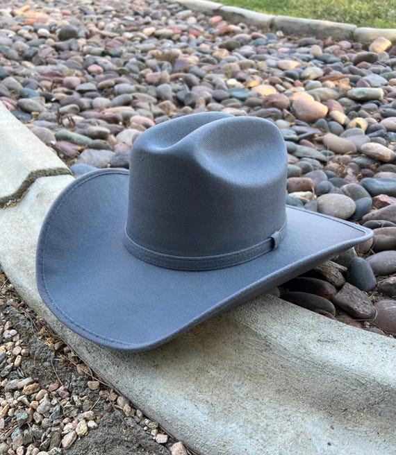 Gray Cowboy Hat with Blue Accents Hand Painted Grey and Blue Hat | One-of-a-kind Hat | Texas  main image 4