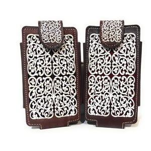 Funda para teléfono de cuero genuino hecha a mano, estilo western, funda para teléfono de estilo cowboy rodeo, funda vaquera