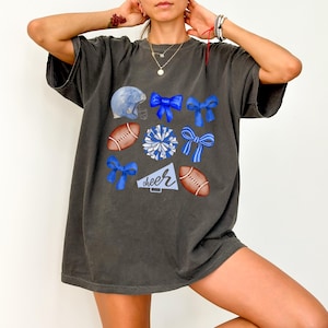Football Cheer Bow PNG, Coquette Kids Women PNG, Custom Football Cheer Tee PNG, Blue Football Team, Football Custom School png