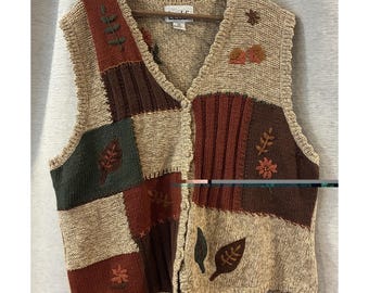 テディ ヴィンテージ ボヘミアン コテージコア 秋物 刺繍ビーズ付きセーターベスト レディース 1X
