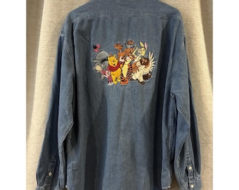 Vintage Disney Store Jeansskjorta Nalle Puh Tiger Broderad XL