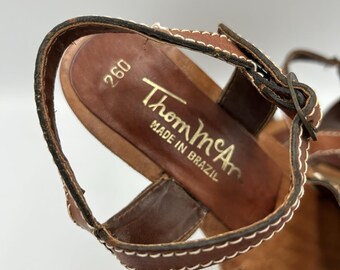 ヴィンテージ 活版印刷用版 The Taylor-Made Shoe ビンテージ Vintage 70s Woodworks by Thom Mcan Wooden Leather Strappy Heel