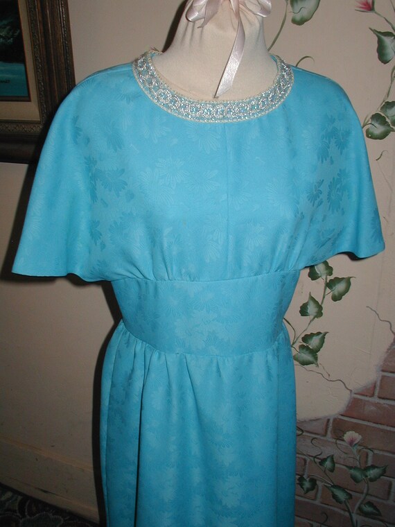 VTG 60s Long Party Formal Cocktail Gown Dress blu… - image 2