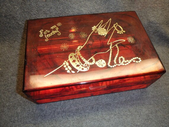 Vintage MCM 50s Lucite tortoise shell For My Jewelry Box removable Divided tray