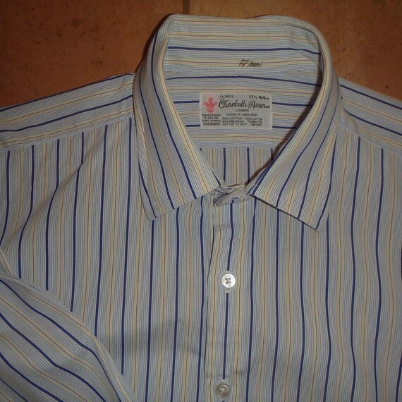 Turnbull & Asser Men's white blue yellow stripe French cuff dress shirt 17.5 L XL