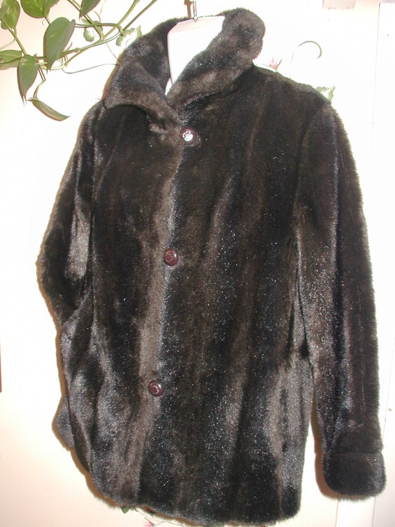 Vintage 60s Faux Mink Fur Car Coat - Tissavel Fra… - image 2