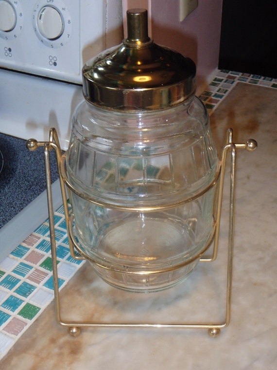 Vintage 50s Hazel Atlas Candy Pickle Tobacco Humidor Jar Wire Holder MCM Barware
