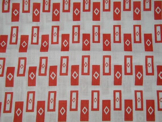 Vtg 50s Rockabilly Red White geometric Shirt Sewing cotton fabric Material 45" 2 1/4 yd