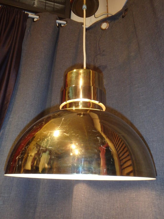 Vtg 70s MCM Pendant Brass Light Fixture Feldman Company Los Angeles California