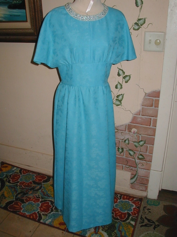 VTG 60s Long Party Formal Cocktail Gown Dress blu… - image 1