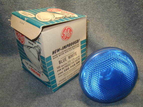 Vintage 50s GE Blue Floodlight outdoor projector bulb light Industrial MIB MCM