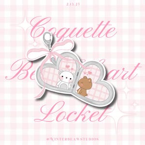 Coquette Bear Heart Locket, glanzende sticker l Leuke waterdichte en vaatwasmachinebestendige sticker voor flessen water, laptops en dergelijke.
