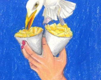 Seagull Stealing Chips Art Print