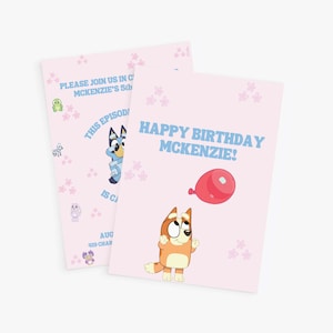 Customizable Girly Bluey Happy Birthday Sign | Bluey Table Sign | Bluey Party Digital Sign | Bluey Birthday | Girly Bluey Party | Blue Dog