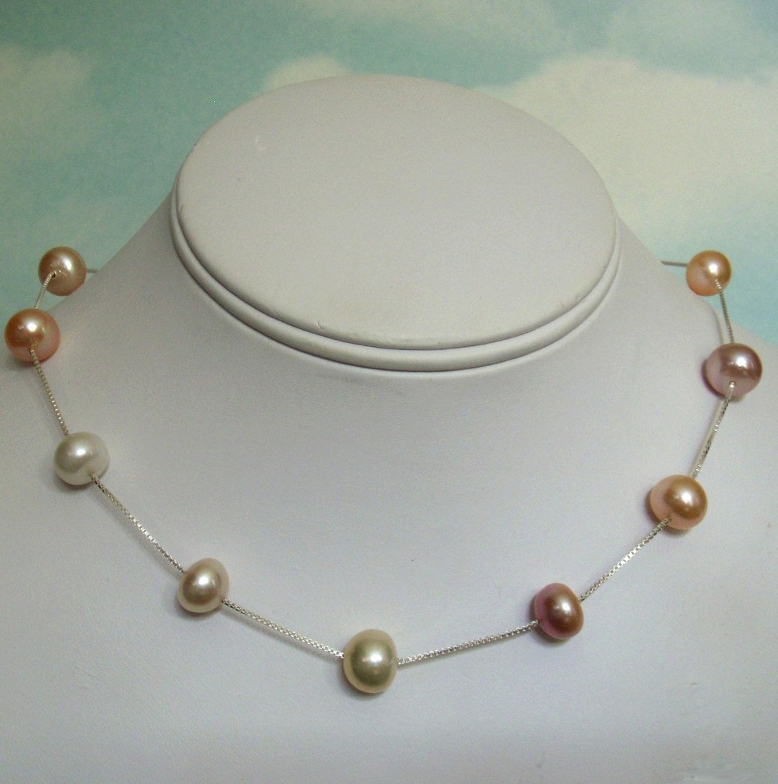 Tin Cup Scattered or Floating Pearls Pearl Necklace With Etsy