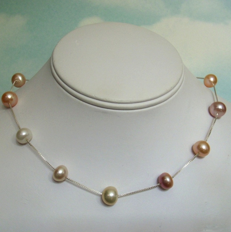 Tin Cup Scattered or Floating Pearls Pearl Necklace With Etsy