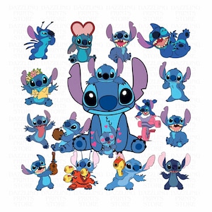 Stitch SVG-bundel voor Cricut en sublimatie, Stitch Cut-bestanden, Stitch Clipart, Lettertypebundel, PNG-DXF