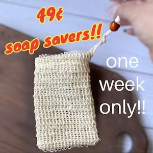25 count Soap Saver Pouch Sisal Soap Bag with Drawstring and Wooden Bead - approximate size - 3.75" x 5.75"