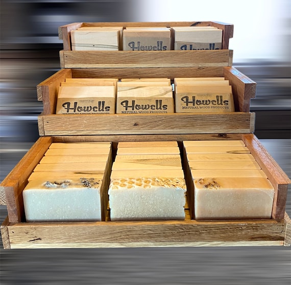 3 Wood Crates + 3 Storage Totes Soap Display Stand for Farmers