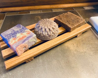 all new XL reclaimed oak wood Spa Soap Dish - luxurious hardwood soap dish over sized 4" x 10"