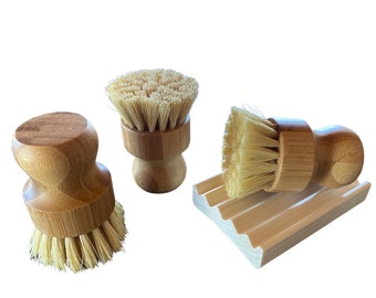 25 count 100% natural high quality bamboo wood handle - kitchen cleaning dish brushes with sisal fiber