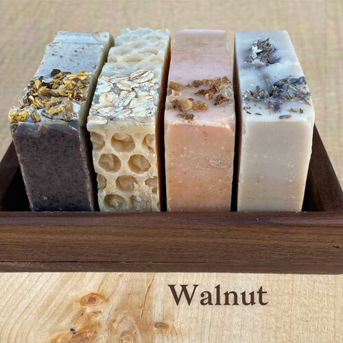 24 luxurious wood trays - your choice of mahogany, shops walnut or colorful multi wood gift trays - 24 FREE soap saver bags with purchase
