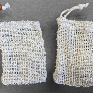 10 count Soap Saver Pouch Sisal Soap Bag with Drawstring and Wooden Bead approximate size 3.75 x 5.75 image 2