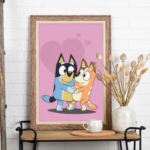 Bluey Mum and Dad Love Digitaler download, Bandit und Chilli tanzen, perfekt für Karten, Wandkunst, Poster, digitale Karten, ect.