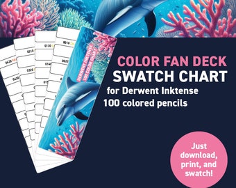 Derwent Inktense 100 colored pencils – Color Fan Deck Swatch Chart - Printable DIY Color Fan Deck - Digital Download