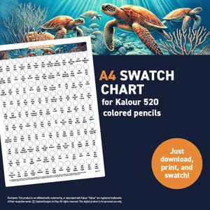 Kalour 520 colored pencils – A4 Swatch Chart - Printable A4 PDF - Digital Download