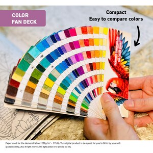 Color fan deck: compact, easy to compare colors. Paper used for the demonstration: 250g/m2, 115 lb.