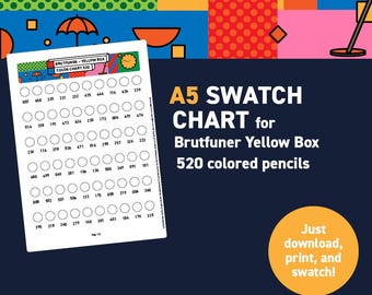 Brutfuner Yellow Box 520 colored pencils – A5 Swatch Chart - Printable A5 PDF - Digital Download